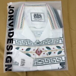 Jonvi Design Greek Gods Print Camp Collar Short Sleeve Shirt Size Large New